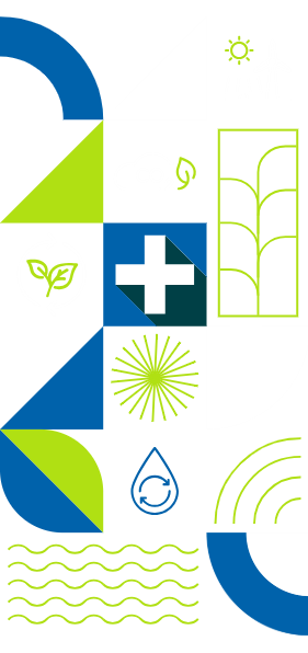Ilustração temática Amazon Energy — energia, natureza, saúde e infraestrutura